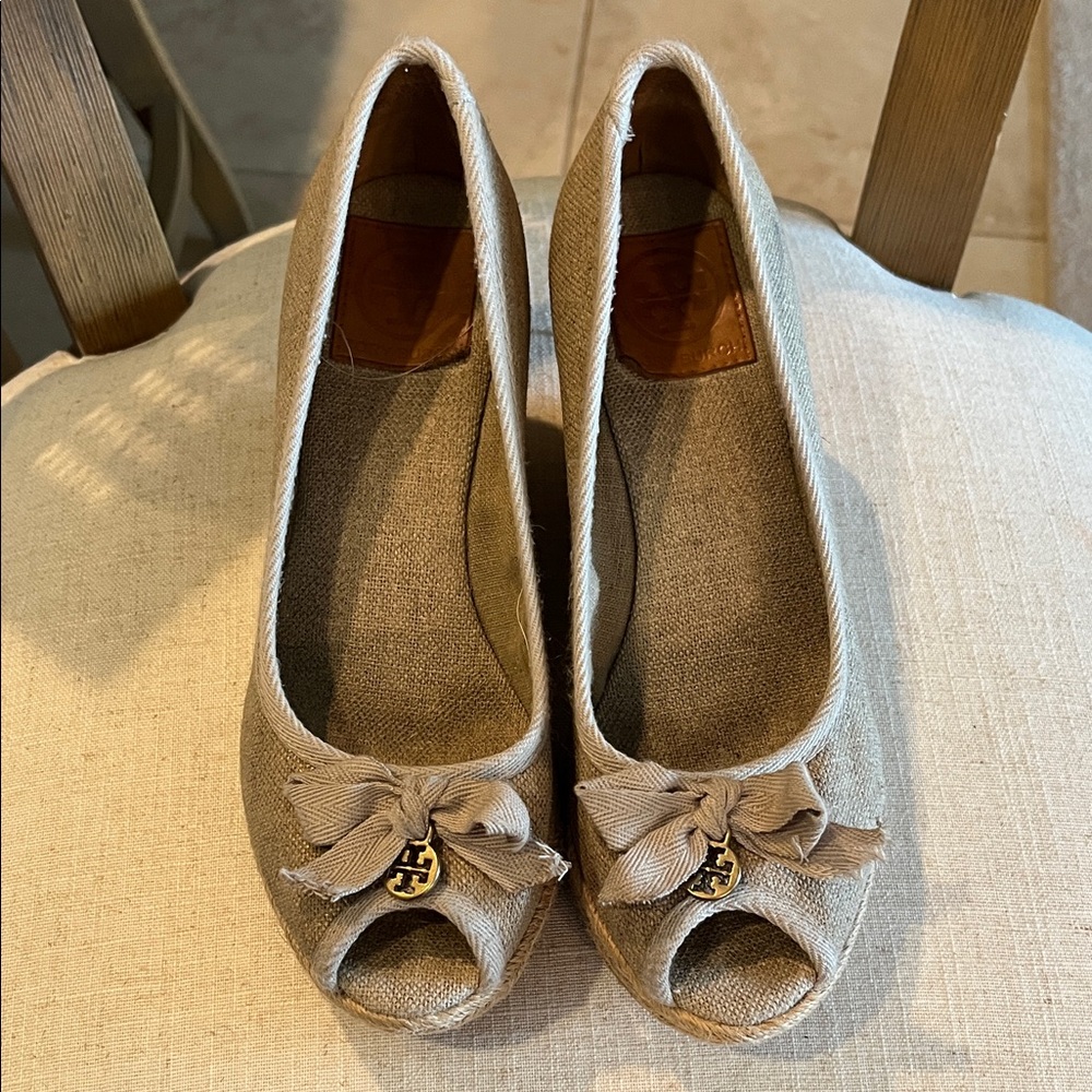 Tory Burch Tan Espadrille Peep-Toe Shoes